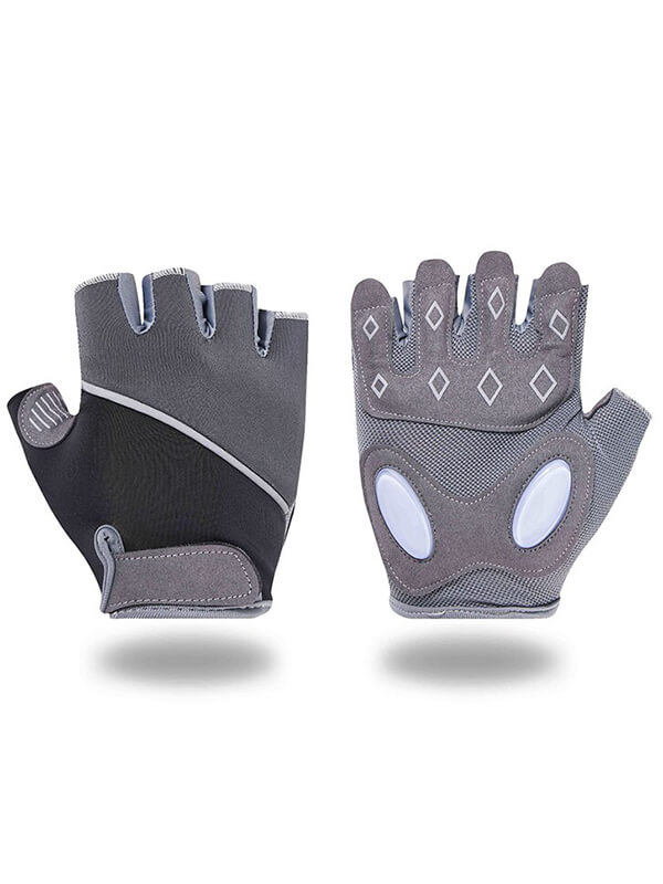 Gray silicone anti-shock weight lifting training gloves, unisex half-finger design with silicone padding for comfort and stability.